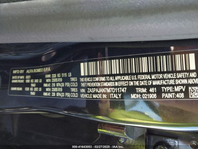 ZASPAJAN7M7D11747 Alfa Romeo Stelvio Rwd