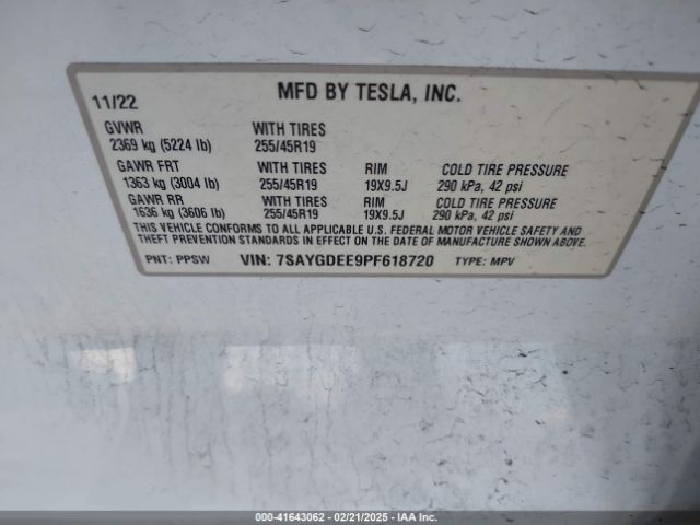 7SAYGDEE9PF618720 Tesla Model Y Awd/long Range Dual Motor All-wheel Drive