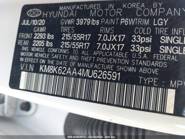 KM8K62AA4MU626591 Hyundai Kona Sel Plus