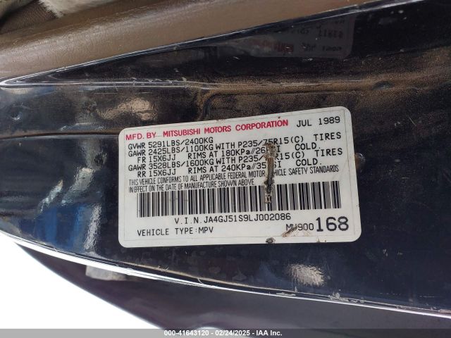 1990 MITSUBISHI MONTERO JA4GJ51S9LJ002086 Photo 8
