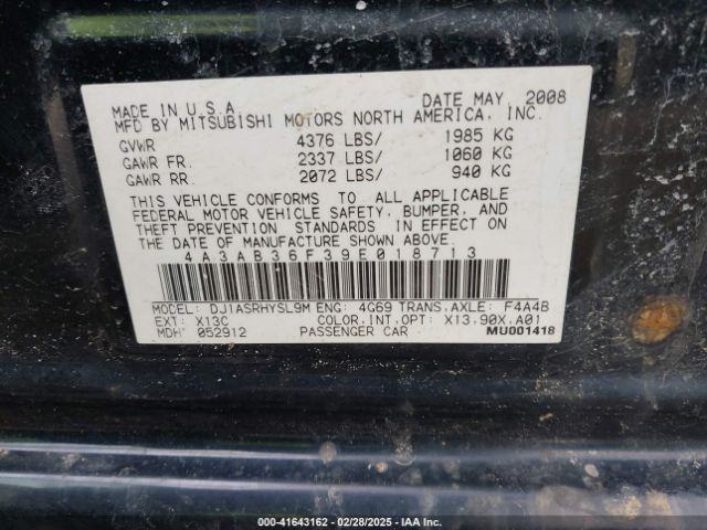 2009 MITSUBISHI GALANT 4A3AB36F39E018713 Photo 8