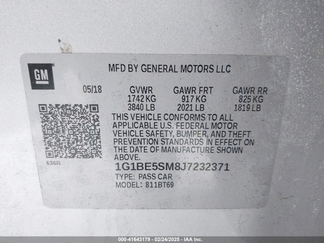 1G1BE5SM8J7232371 Chevrolet Cruze Lt Auto