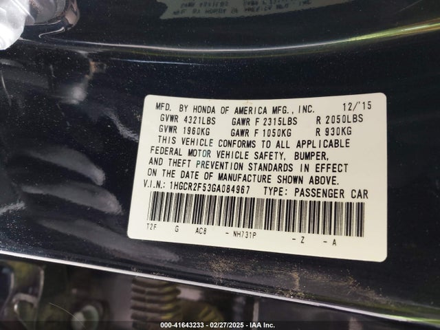 1HGCR2F53GA084967 Honda Accord Sport