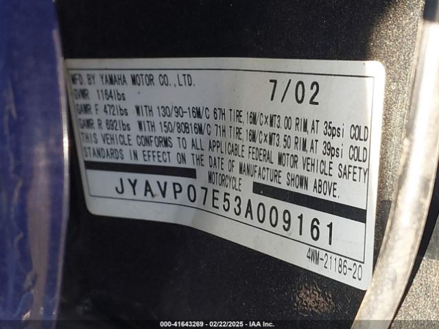 2003 YAMAHA XV1600 JYAVP07E53A009161 Photo 9
