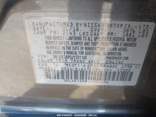 Nissan SENTRA S 2018 3N1AB7AP8JY331146 Image 9