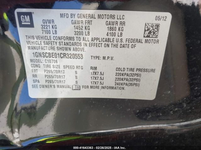 2012 CHEVROLET TAHOE 1GNSCBE01CR320553 Photo 8