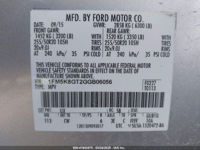 1FM5K8GT2GGB06056 Ford EXPLORER SPORT