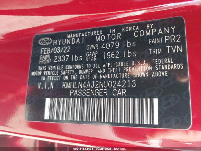 KMHLN4AJ2NU024213 Hyundai Elantra Hybrid Limited