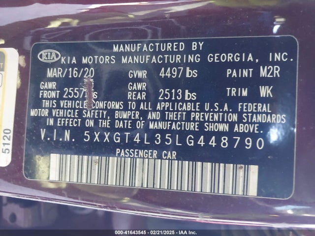 5XXGT4L35LG448790 KIA Optima Lx