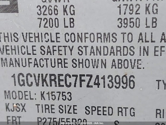 1GCVKREC7FZ413996 Chevrolet Silverado 1500 1lt