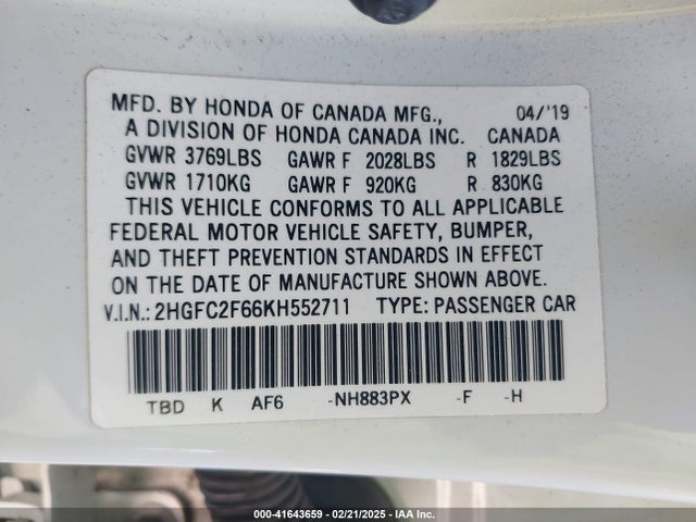 Honda Civic 2019 2HGFC2F66KH552711 Image 22