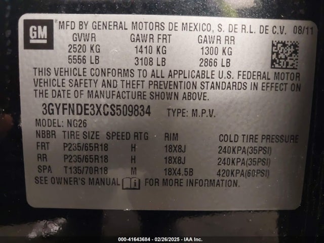 2012 CADILLAC SRX 3GYFNDE3XCS509834 Photo 8