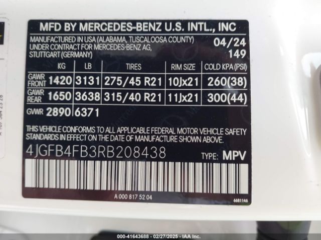 4JGFB4FB3RB208438 Mercedes-Benz Gle 350 4matic