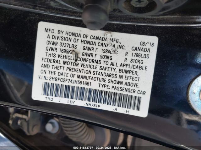 2HGFC2F74JH591661 Honda CIVIC EX