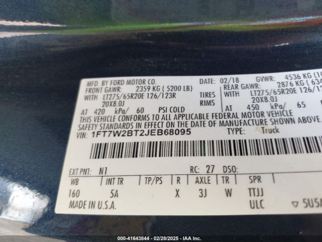 1FT7W2BT2JEB68095 Ford F-250 Lariat