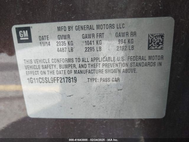 1G11C5SL9FF217819 Chevrolet MALIBU 1LT