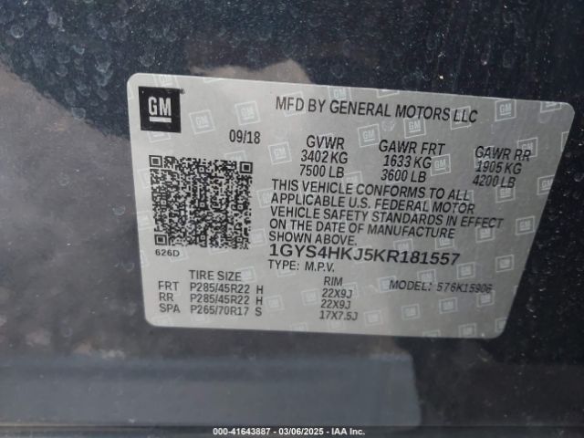 1GYS4HKJ5KR181557 Cadillac Escalade Esv Luxury