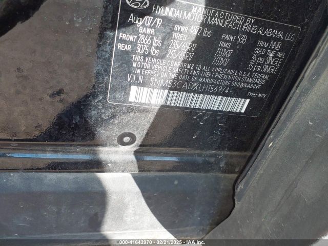 5NMS3CADXLH156974 Hyundai Santa Fe Sel