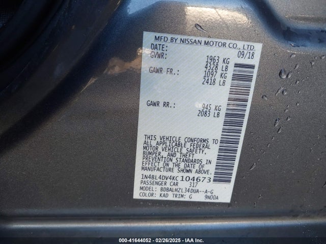 Nissan Altima 2.5 Sv 2019 1N4BL4DV4KC104673 Image 9