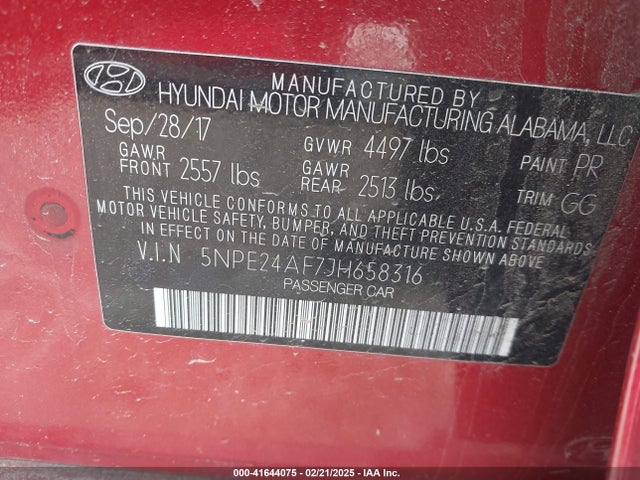 5NPE24AF7JH658316 Hyundai SONATA SE