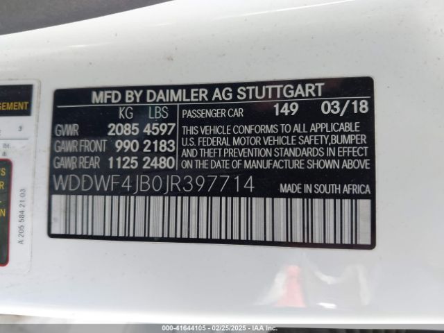 WDDWF4JB0JR397714 Mercedes-Benz C 300