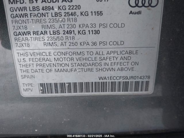 WA1ECCFS9JR014378 Audi Q3 2.0t Premium/2.0t Sport Premium
