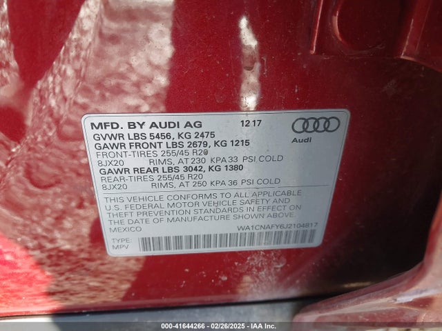 WA1CNAFY6J2104817 Audi Q5 2.0t Premium/2.0t Tech Premium