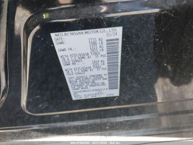 5N1AR2MN5EC680524 Nissan Pathfinder Sl