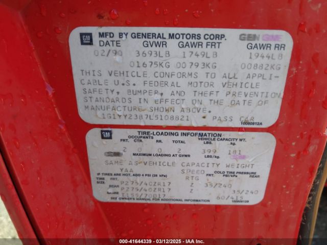 1990 CHEVROLET CORVETTE 1G1YY2387L5108821 Photo 8