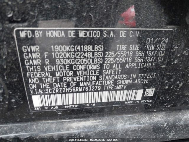 3CZRZ2H56RM763279 Honda Hr-v Awd Sport/awd Sport W/o Bsi