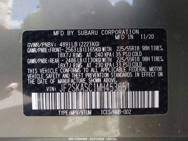 JF2SKASC1MH453651 Subaru Forester Limited