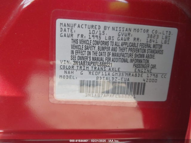 Nissan SENTRA SV 2015 3N1AB7APXFL688221 Image 9