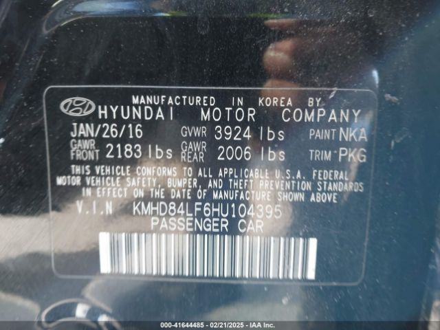 KMHD84LF6HU104395 Hyundai ELANTRA SE