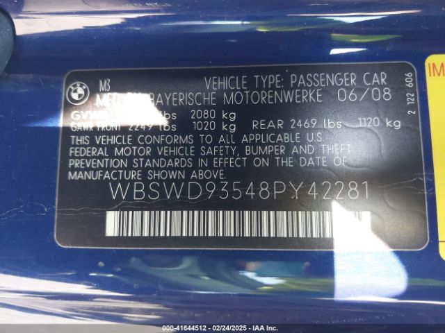 2008 BMW M3 WBSWD93548PY42281 Photo 8