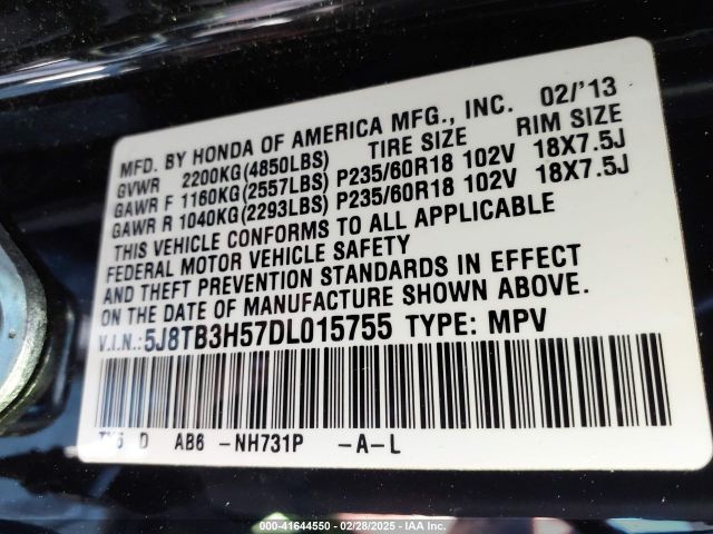 2013 ACURA RDX 5J8TB3H57DL015755 Photo 8