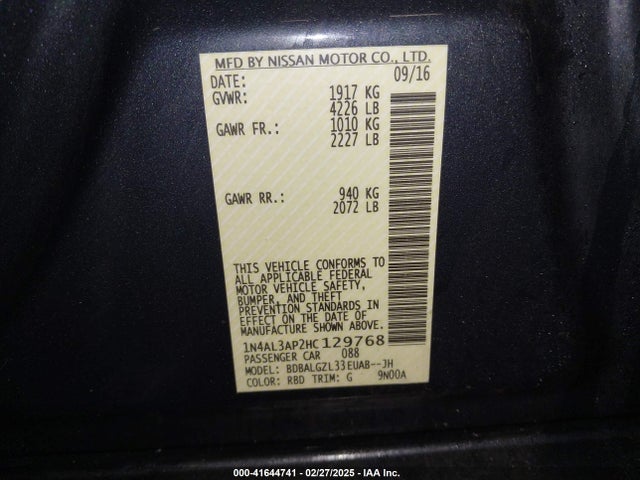 1N4AL3AP2HC129768 Nissan Altima 2.5 S