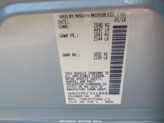 1N4AZ1CP0JC311894 Nissan LEAF SV