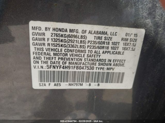 5FNYF4H91FB047530 Honda Pilot Touring