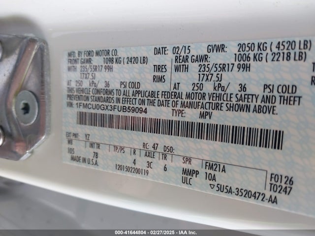 Ford ESCAPE SE 2015 1FMCU0GX3FUB59094 Image 9