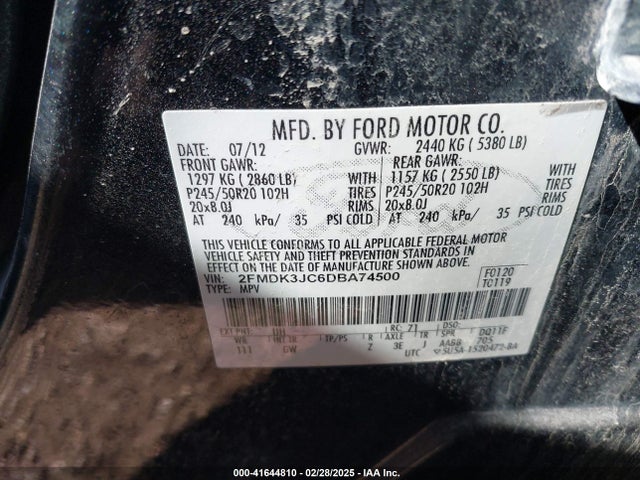 Aukcja sprzedaży 2013 Ford Edge Sel, vin: 2FMDK3JC6DBA74500, numer aukcji: 41644810