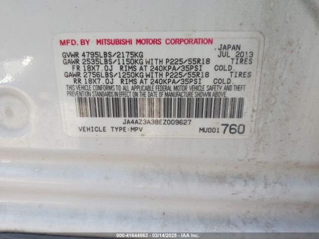 2014 MITSUBISHI OUTLANDER JA4AZ3A38EZ009627 Photo 8