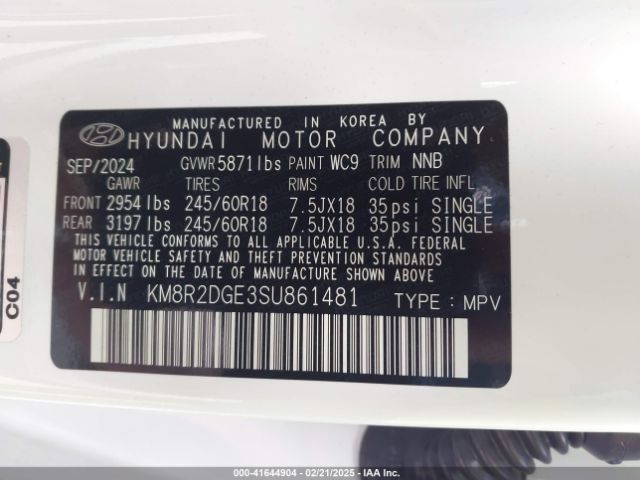 KM8R2DGE3SU861481 Hyundai Palisade Sel