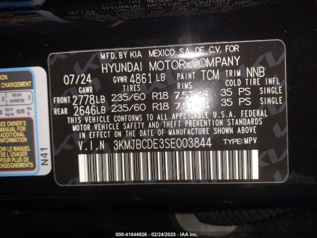 3KMJBCDE3SE003844 Hyundai TUCSON SEL