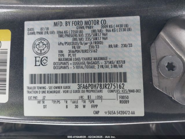 3FA6P0H78JR275162 Ford FUSION SE