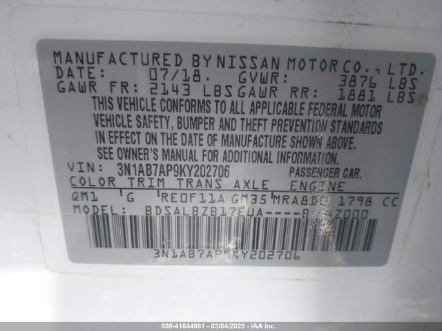 Nissan 2019 2019 3N1AB7AP9KY202706 Image 9