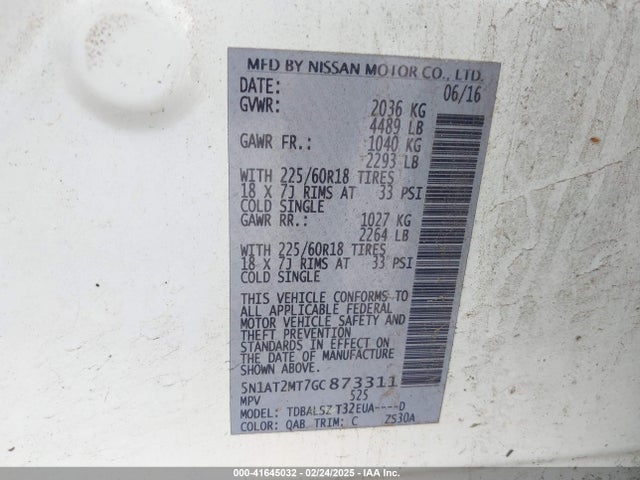 5N1AT2MT7GC873311 Nissan Rogue Sl