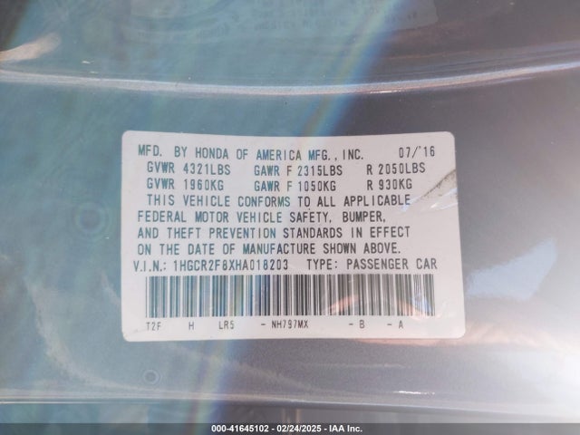 1HGCR2F8XHA018203 Honda Accord Ex-l