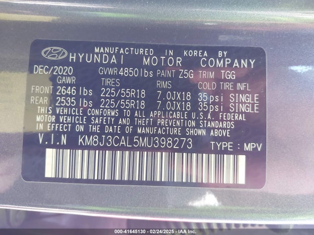 KM8J3CAL5MU398273 Hyundai TUCSON SEL