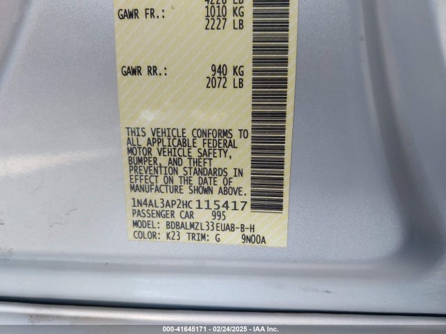 1N4AL3AP2HC115417 Nissan Altima 2.5 Sv