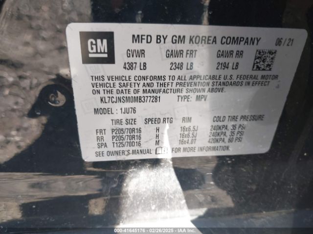 KL7CJNSM0MB377281 Chevrolet Trax Awd Ls